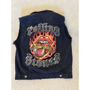 Rolling Stones Tattoo You Denim Vest Black Medium Flames Tongue Logo 2017 Tour